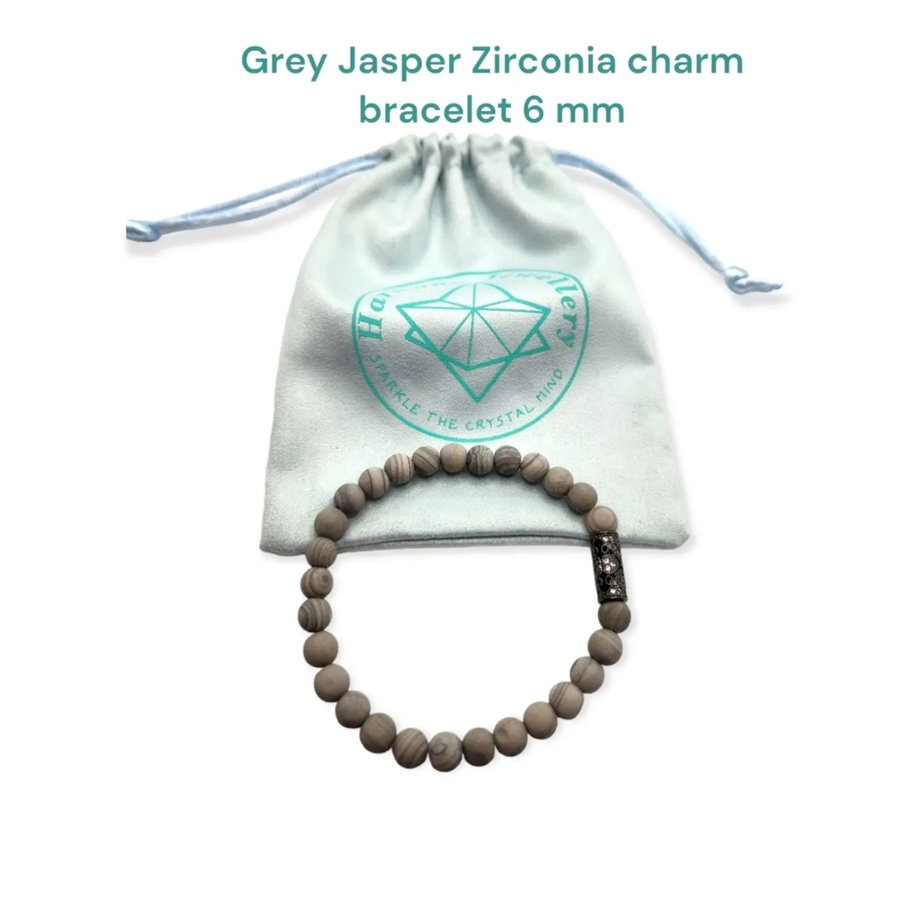 Grey Jasper Zirconia charm bracelet 6 mm